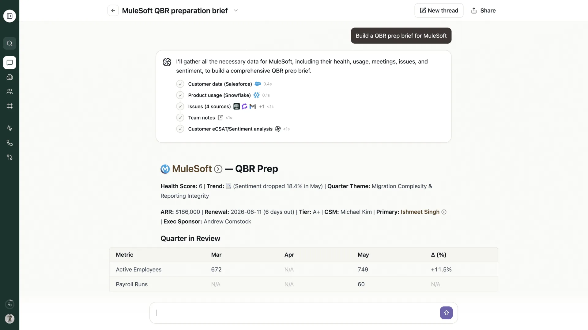 Sonora Chat answering a cross-account question with sourced accounts